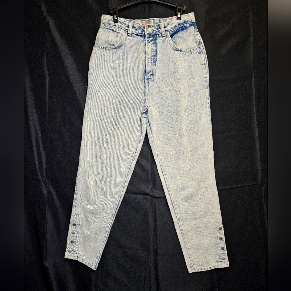 Vintage 1980's Zalerno Acid Washed High Waisted Jeans Snap button legs 14W 28"